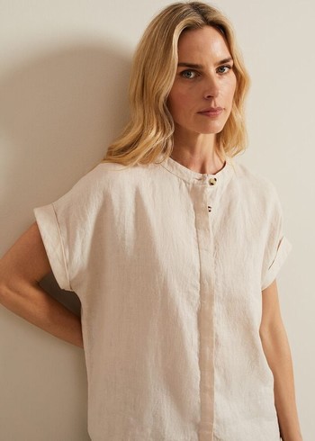 Phase Eight Kelsie Button Through Linen Shirts White Canada | HEBIYQ-543